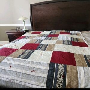 Handmade Patchwork Quilt Hand Tied Man Cave Reversible Home Bedding 80 x 60